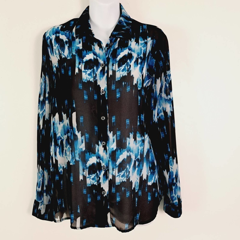 Derek Lam for Design Nation Watercolor‎ Skyline Sheer Button Up Blouse